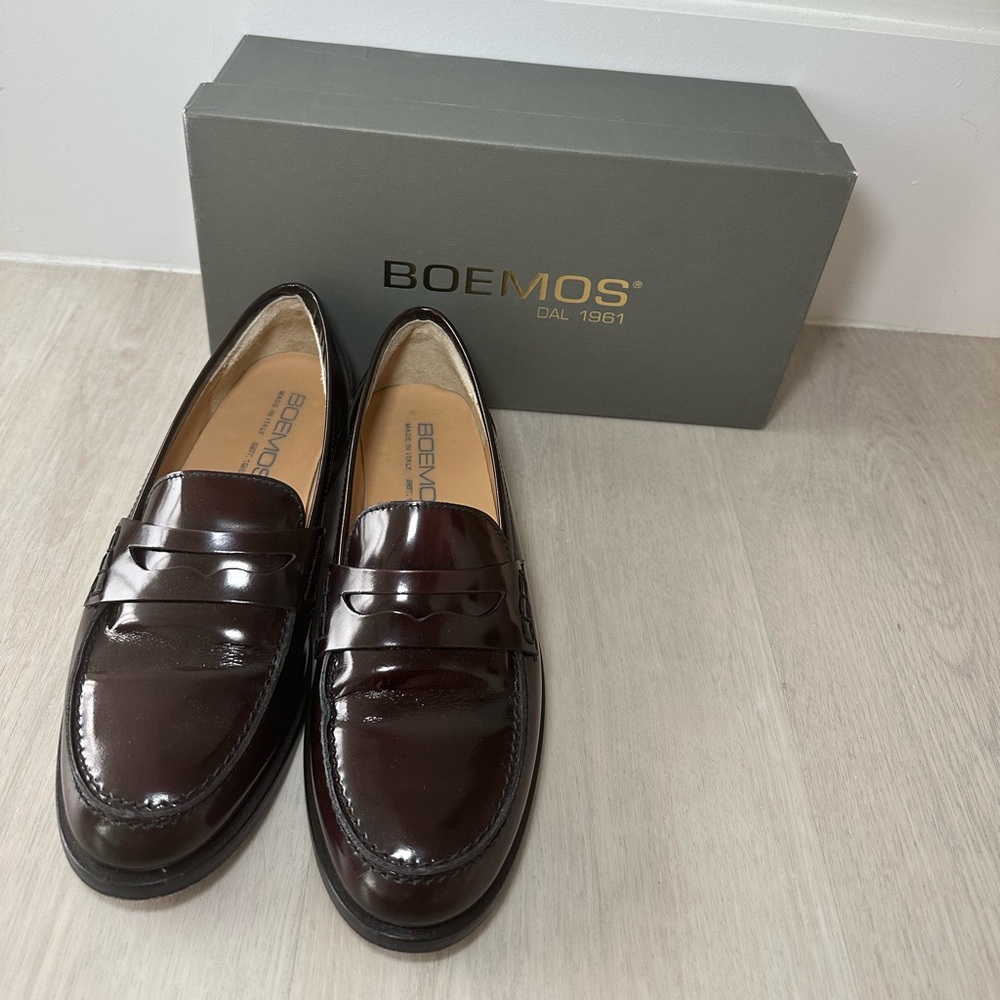 Brown patent leather loafers size 7